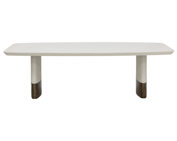 Sunpan Calida 98" Dining Table - Stylish Cream Faux Leather with Gold Stainless Steel Base for Elegance
