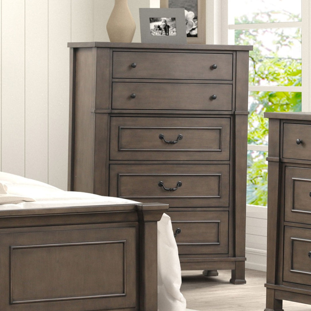 English Elm Transitional Five Drawer Chest Dark Walnut Finish Dovetail Joinery Bedroom Storage B2741P373194