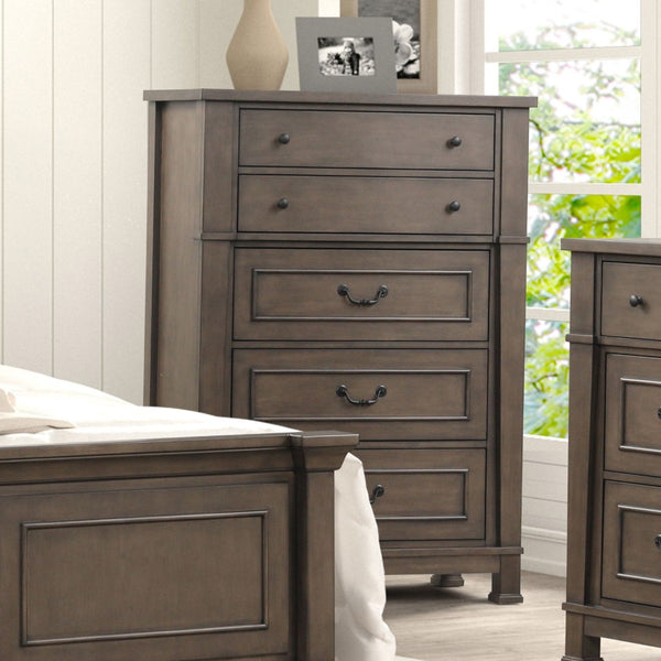 English Elm Transitional Five Drawer Chest Dark Walnut Finish Dovetail Joinery Bedroom Storage B2741P373194