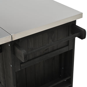 English Elm Outdoor Kitchen Island Solid Fir Wood with Foldable Stainless Top, Ample Storage, Wheels, Opener Black N719P246553B