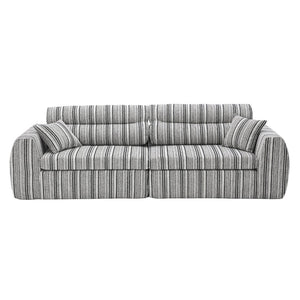English Elm Chenille Stripe Velvet Sofa Three Seat Minimalist Upholstered Couch for Living Room Black White W5532S00011