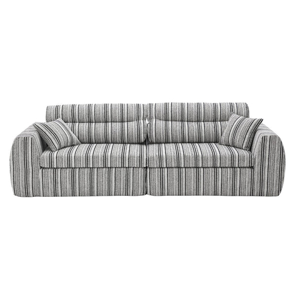 English Elm Chenille Stripe Velvet Sofa Three Seat Minimalist Upholstered Couch for Living Room Black White W5532S00011