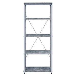 English Elm Grey Industrial 4-Shelf Bookcase with Silver Steel Frame, Rustic Open-Back Design, Durable Storage Appeal B062P186550