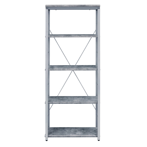 English Elm Grey Industrial 4-Shelf Bookcase with Silver Steel Frame, Rustic Open-Back Design, Durable Storage Appeal B062P186550