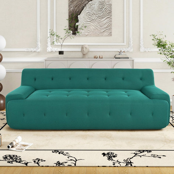 English Elm U_Style 86.2" Modern Tufted Upholstered 3-Seat Sofa with Foam+Pocket Spring, Plush Living Room Comfort Green N711P206619C