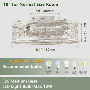 English Elm 18-inch Vintage Caged Ceiling Fan Light with Remote, Quiet DC Motor, Industrial Farmhouse Fixture White W1340P246415