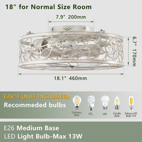 English Elm 18-inch Vintage Caged Ceiling Fan Light with Remote, Quiet DC Motor, Industrial Farmhouse Fixture White W1340P246415
