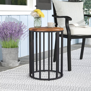 English Elm Christopher Knight Home® - Outdoor Acacia Wood Side Table with Round Solid Top and Black Iron Frame, Handcrafted, 15" 60747.00
