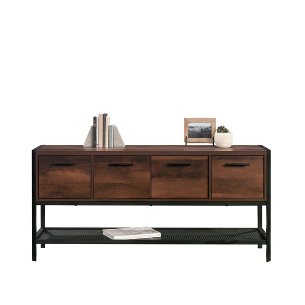 English Elm Credenza, Contemporary Brown Finish With Hidden Storage & File Drawers For Modern Living Spaces B356P367814