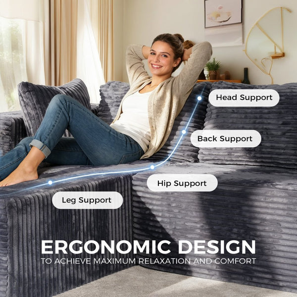 English Elm 100" Corduroy L-shaped Sectional with Deep Foam Seats Modular Living Room Couch T5880S00006