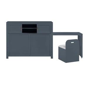 English Elm Gray Full Platform Bed with Bookcase Headboard Fold Out Desk Drawers and Footboard Bench Navy Blue B011S02313