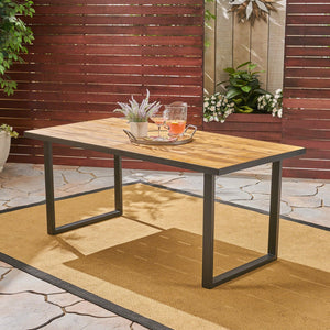 English Elm Christopher Knight Home® - KYSTON Teak 70 Dining Table - Acacia Wood Slatted Top, Black Iron Legs, Weather‑Sealed Outdoor Elegance 64275.00