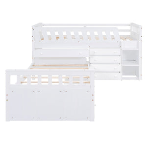 English Elm L-shaped Twin Loft Platform Bed with 7 Drawers Full Guardrails Kids White Pine LT000853AAK