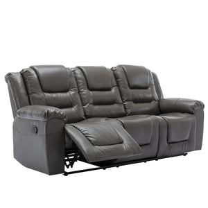 English Elm Home Theater Recliner Set Manual recliner with wide armrests, dual cup holders, durable PU upholstery, sturdy iron frame and foam comfort for living room and bedroom relaxation Grey SG001460AAE
