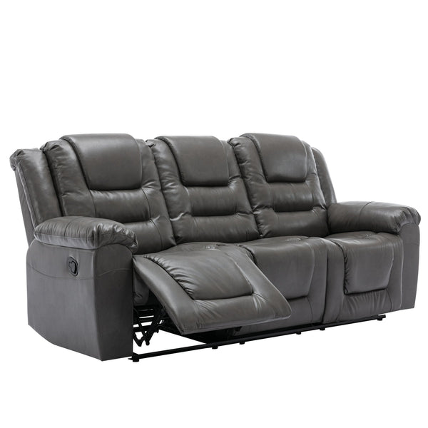 English Elm Home Theater Recliner Set Manual recliner with wide armrests, dual cup holders, durable PU upholstery, sturdy iron frame and foam comfort for living room and bedroom relaxation Grey SG001460AAE