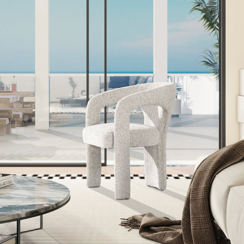 English Elm Jennifer Taylor Home - Sydney Mid-Century 25" Fully Upholstered Barrel Dining Chair in Multi-Greige Beige Chenille, Stable Tripod Legs B2719P238282