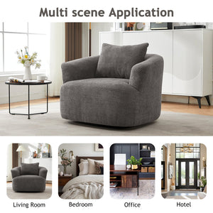 English Elm 360° Swivel Chair with Boucle Upholstery, Deep Pocket-Spring Seat, Ergonomic Curved Arms & Minimalist Design for Living Room Comfort Grey N719P288552E