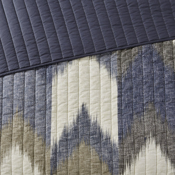 English Elm 3 INK+IVY Alpine Printed Cotton Quilt Set Full/Queen – Ikat Chevron Navy, OEKO-TEX, Pre-Washed Comfort B03596529
