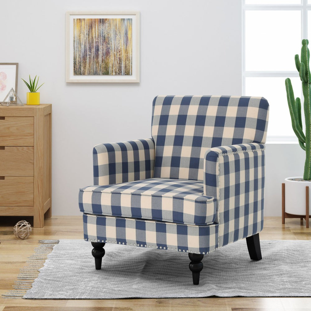 English Elm Harrison Tufted Club Chair with Turned Legs for Living Room Reading Nooks 59082.00BLUCHK