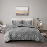 Intelligent Design Felicia Glam/Luxury Velvet Quilt Set ID13-2142 Grey