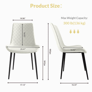 English Elm White PU Leather Dining Chair Set of 2 — Thick Cushion, Metal Legs, Durable PU, Adjustable Feet, 300lb Capacity T3967P399493