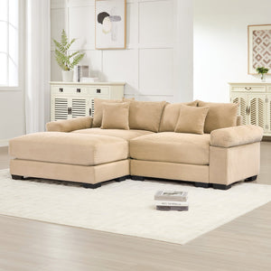 English Elm 92" Oversized Modular L-Shape Sectional Couch In Soft Camel Corduroy With Ottoman & 6 Pillows W714S01306