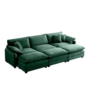 English Elm Oversized Modular Cushioned Sofa With 3 Ottomans - Transformable Sleeper & Stylish Green Corduroy W714S00739-GIGA