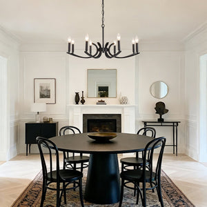 English Elm 8-light Industrial Farmhouse Chandelier Black Metal Frame for Vaulted Dining Rooms W5008P392711