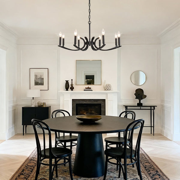 English Elm 8-light Industrial Farmhouse Chandelier Black Metal Frame for Vaulted Dining Rooms W5008P392711