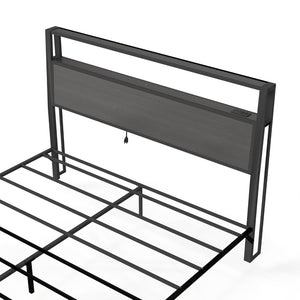 English Elm Queen Metal Platform Bed with Rgb Led Headboard Charging Station and Underbed Storage Dark Grey T3963P483958