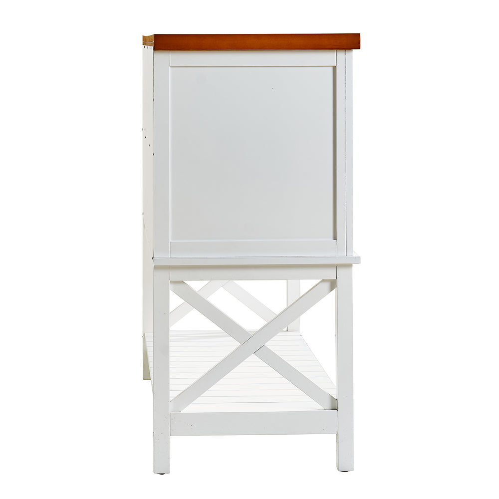 English Elm Bar cabinet Mid-Century Farmhouse Console Table with Wine Rack, Drawer, Shelf & 200lb Capacity White Oak W3417P316958