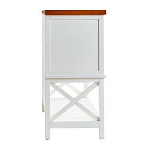 English Elm Bar cabinet Mid-Century Farmhouse Console Table with Wine Rack, Drawer, Shelf & 200lb Capacity White Oak W3417P316958