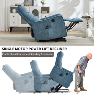 English Elm Beige Chenille Power Lift Recliner with Massage Heat and Usb for Senior Comfort Blue W1803P364113