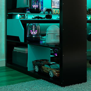 English Elm Full Size Gaming Loft Bed with Rgb Lighting Built-in Desk and Usb Charging Ports Blue LT000275AAC