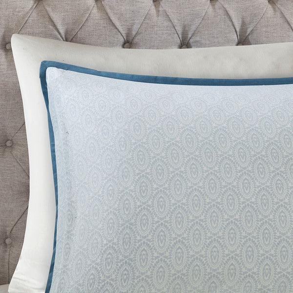 English Elm Full/Queen Isla 3-Piece Cotton Reversible Duvet Cover Set – OEKO-TEX Botanical Floral Medallion Design, Button Closure, Corner Ties B035129161