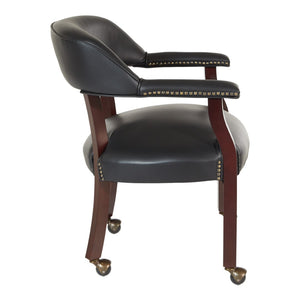 OSP Home Furnishings Traditional Guest Chair with Brass Nailhead Trim Vinyl Upholstery and Rolling Casters TV231-3