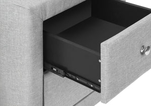 English Elm Nightstand, Grey Linen Upholstered End Table With Storage Drawers – Perfect For Bedroom & Living Room B2710P219503