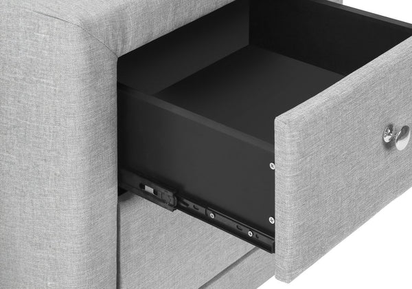 English Elm Nightstand, Grey Linen Upholstered End Table With Storage Drawers – Perfect For Bedroom & Living Room B2710P219503