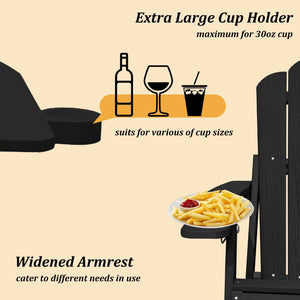 English Elm Adjustable Adirondack Chair Hdpe Wood Grain Outdoor Folding Seat with Cup Holder Black T3609P482832