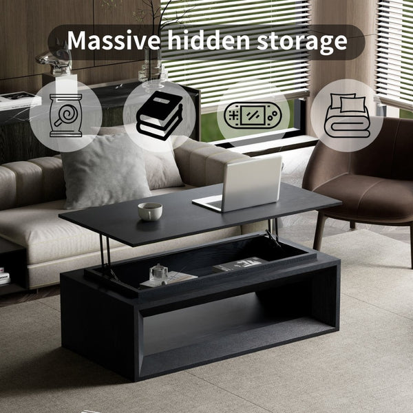 English Elm 43.3'' Wood Veneer Lift Top Coffee Table with Hidden Storage for Living Room Black W1435P453256