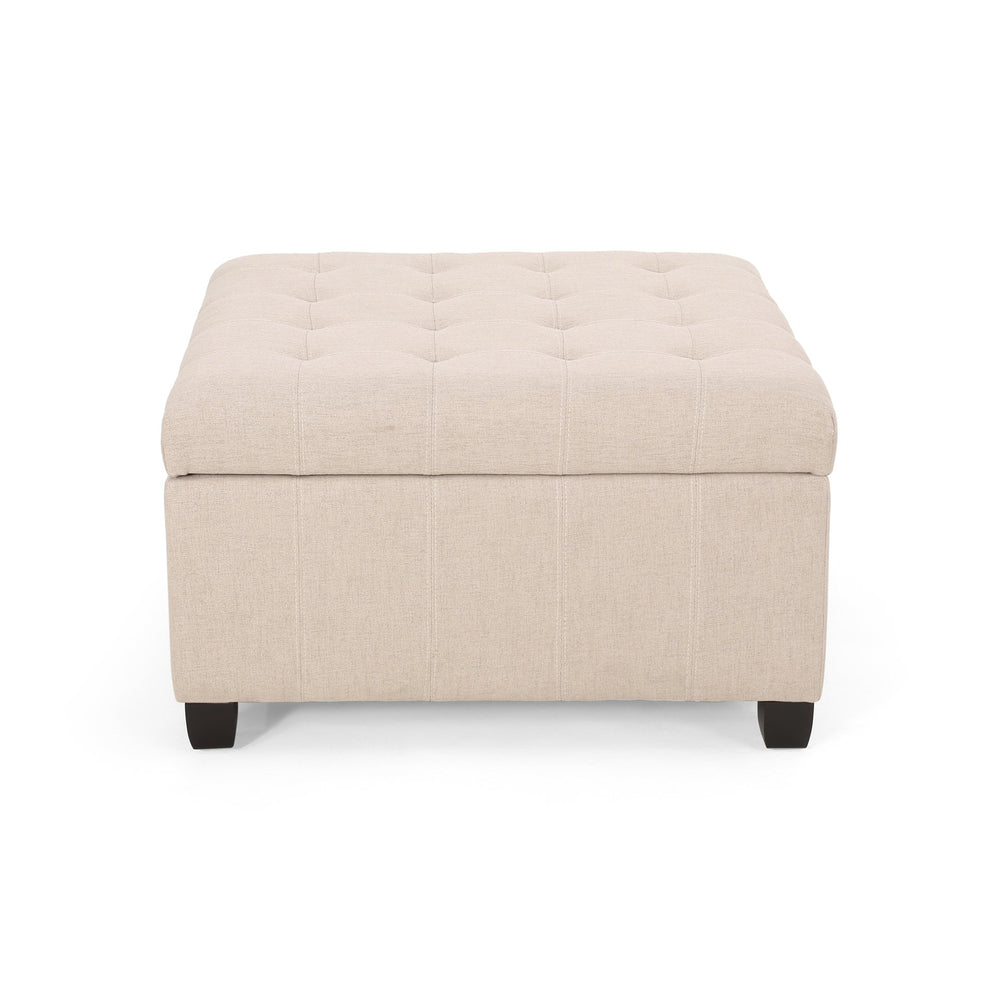 English Elm Christopher Knight Home® - ISABELLA Upholstered Storage Ottoman with Tufted Lid, Soft-Close Hinge, Birch Legs, 32" Square Wheat 52528.00FWHEAT