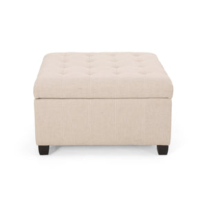 English Elm Christopher Knight Home® - ISABELLA Upholstered Storage Ottoman with Tufted Lid, Soft-Close Hinge, Birch Legs, 32" Square Wheat 52528.00FWHEAT