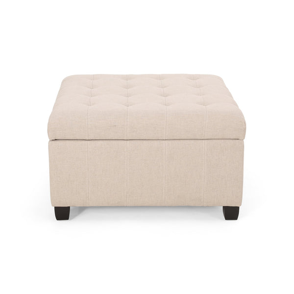 English Elm Christopher Knight Home® - ISABELLA Upholstered Storage Ottoman with Tufted Lid, Soft-Close Hinge, Birch Legs, 32" Square Wheat 52528.00FWHEAT