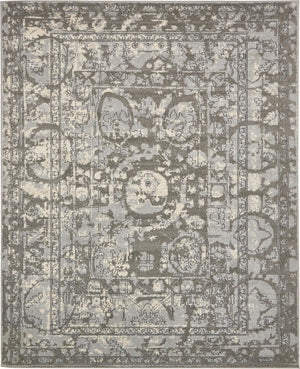 Unique Loom La Jolla Vintage Machine Made Border Rug Gray, Silver/Ivory 8' 0" x 10' 0"