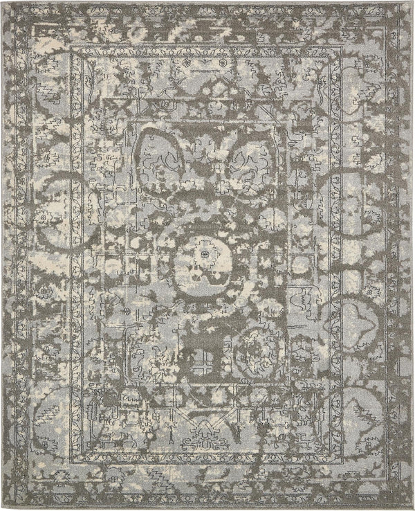Unique Loom La Jolla Vintage Machine Made Border Rug Gray, Silver/Ivory 8' 0" x 10' 0"