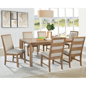 English Elm Survista Natural Brown Upholstered Dining Side Chair Set of 2 — Oatmeal Cushions, Warm Wood Frame, Cozy Dining Appeal B062P375400