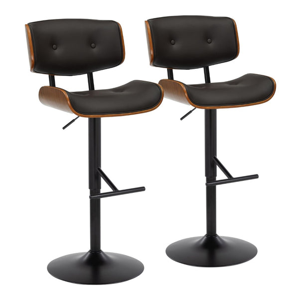 English Elm Adjustable Swivel Barstools Mid-century Walnut Faux Leather Kitchen Counter Set of 2 B202S01996