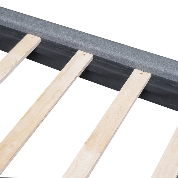 English Elm Queen Upholstered Platform Bed with LED Lights, U-Shaped Headboard, Linen Fabric, Sturdy Metal Legs Gray SF000151AAE