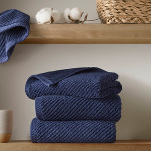 JLA Home Madison Park - 100% Cotton Diagonal Ribbed Hand Towel — Plush Zero-Twist 506 GSM Quick-Dry Luxury for Home Spa Navy MP73-8862