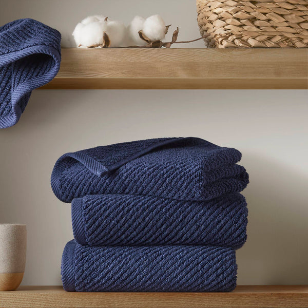 JLA Home Madison Park - 100% Cotton Diagonal Ribbed Hand Towel — Plush Zero-Twist 506 GSM Quick-Dry Luxury for Home Spa Navy MP73-8862
